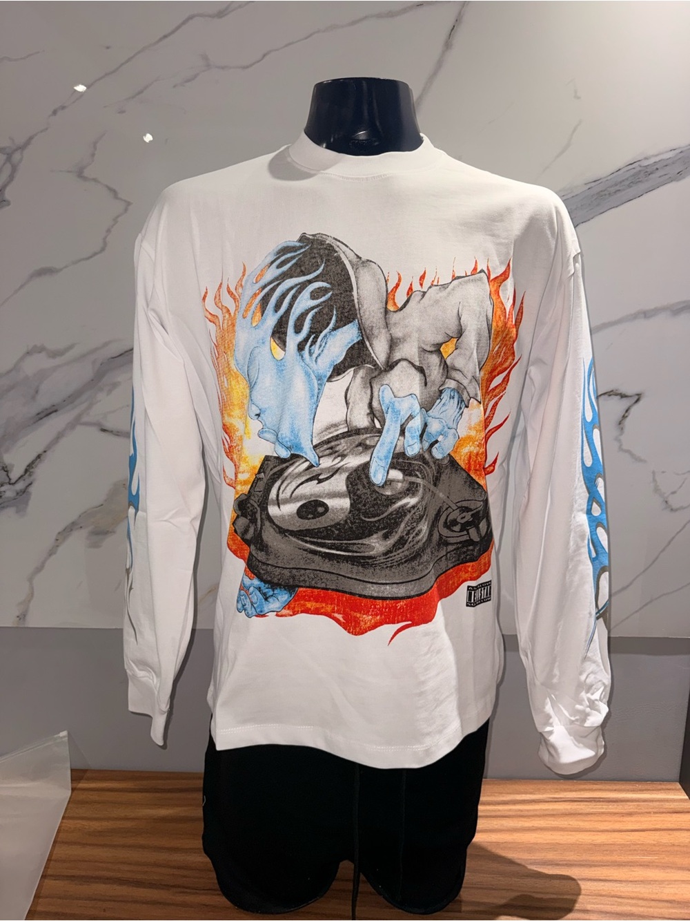 Hellstar White Graphic Long-Sleeve Shirt with Blue and Orange Print